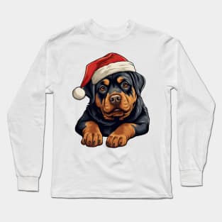 Christmas Peeking Rottweiler Dog Long Sleeve T-Shirt